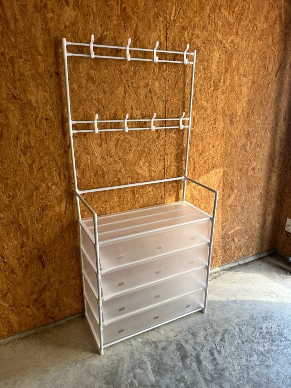 Portable Shoe Rack w/ Hooks & Shelves Organizer 66x30x13.5 New